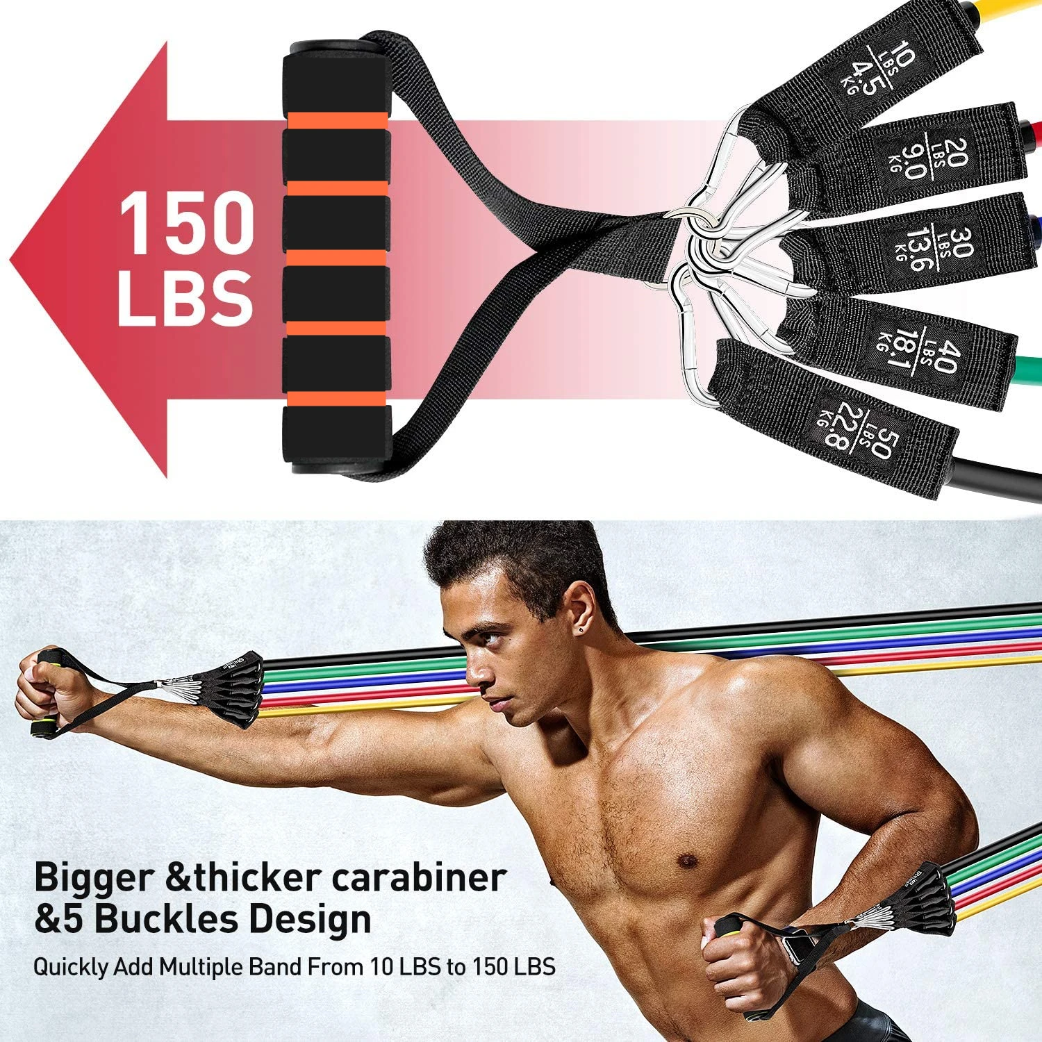 Premium Fitness Pull Rope Resistance Bands Set 150 LBS / 11 PCS - Image 2