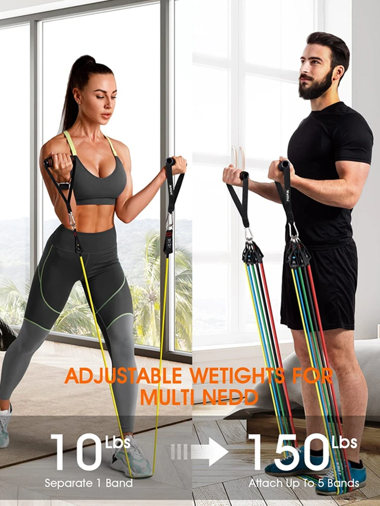 Premium Fitness Pull Rope Resistance Bands Set 150 LBS / 11 PCS - Image 4