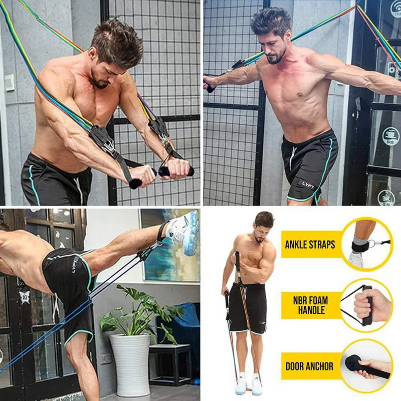 Premium Fitness Pull Rope Resistance Bands Set 150 LBS / 11 PCS - Image 5
