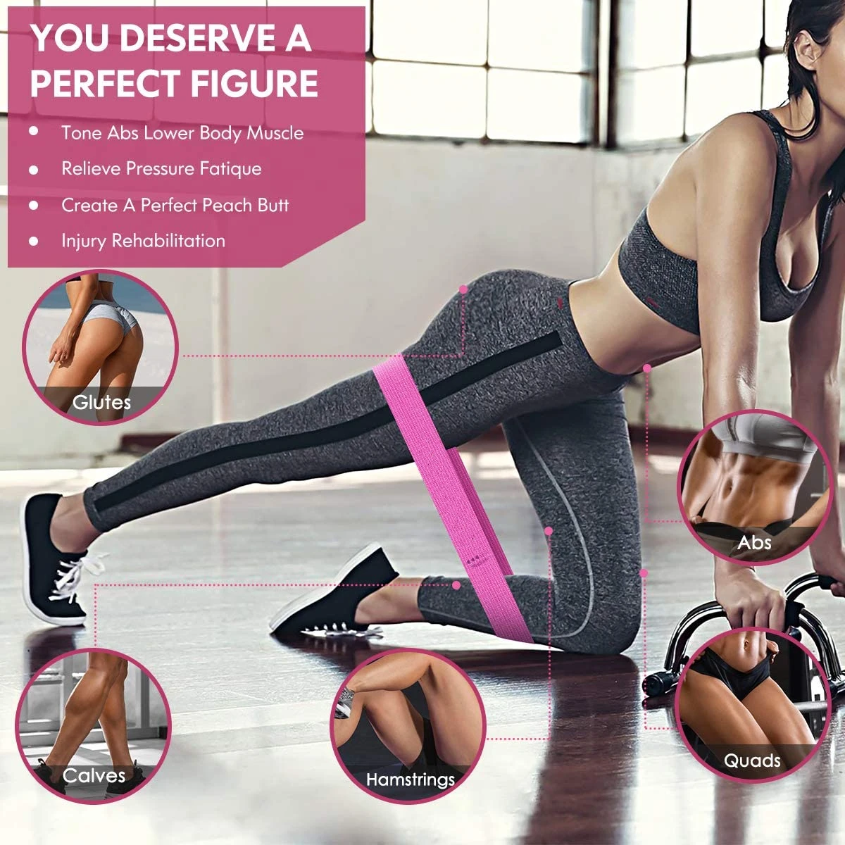 Resistance Exercise Fabric Set of 5 Non-Slip Bands - Image 4